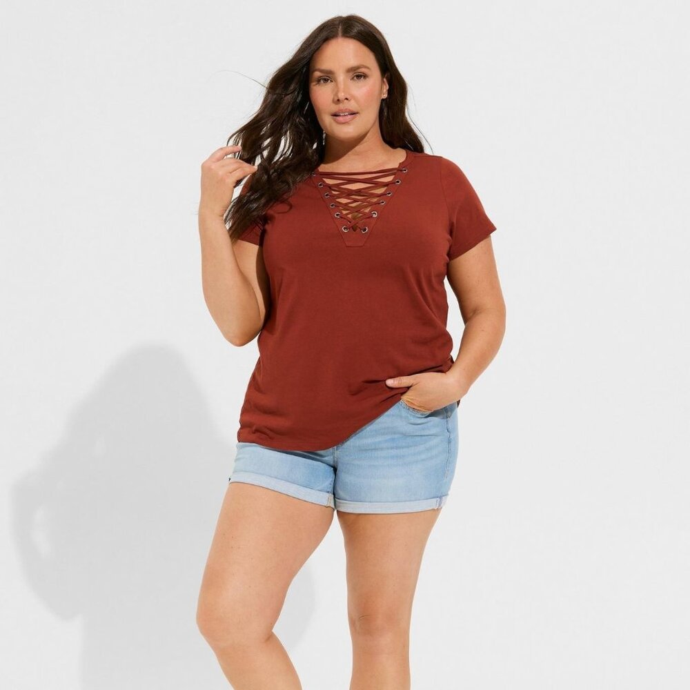 NWT Torrid Vintage Cotton Jersey Lace Up Tee